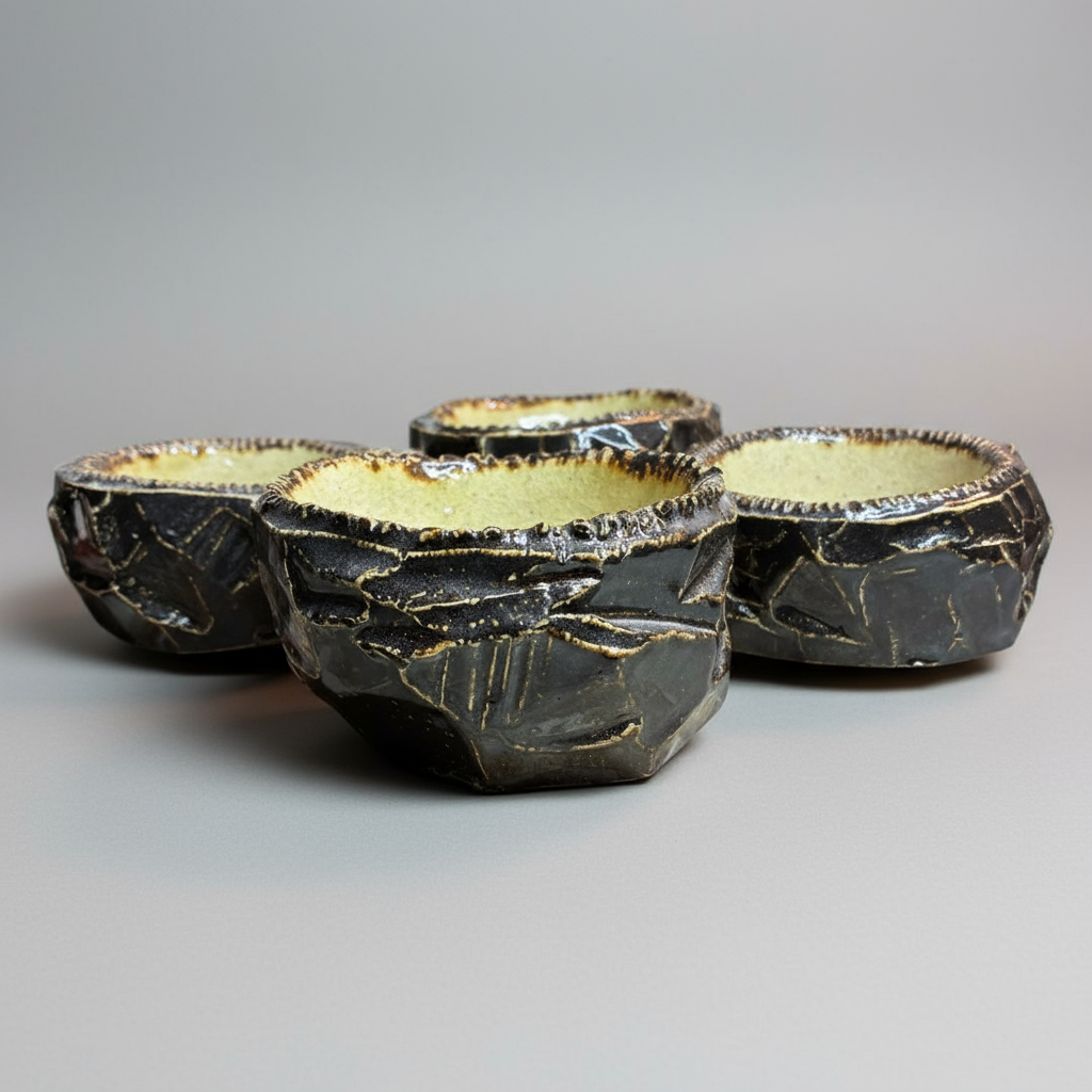 Kurinuki in BLACK dessert cups (set of four)