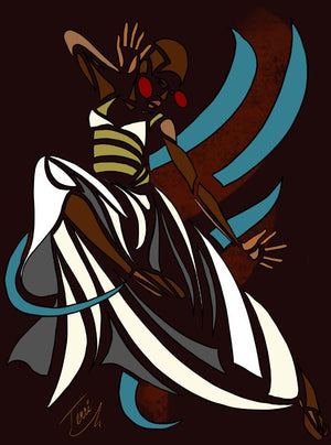 gallery wrapped canvas print of effervescent bald Black woman dancing using a segmented technique