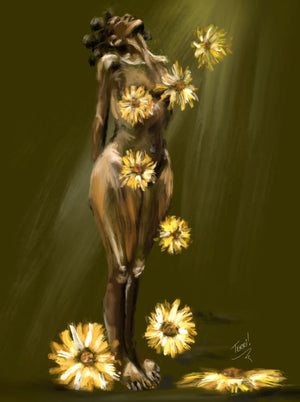 beautiful nude sista with sunflowers falling around her being